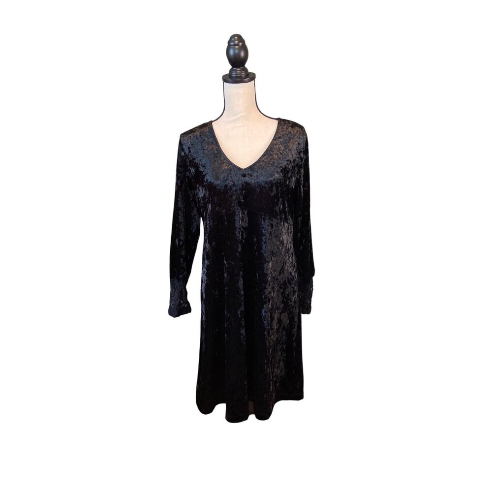 Skyes The Limit Womens Crushed Velvet Dress L Black Lace Back Cuff Whimsy Goth